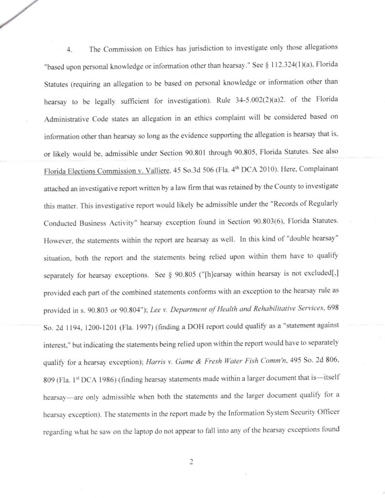 Deep State Florida Dismisses Ethics Complaint As “Hearsay” Protecting A Politician While Crapping on the Victims constance case dismissal (2)
